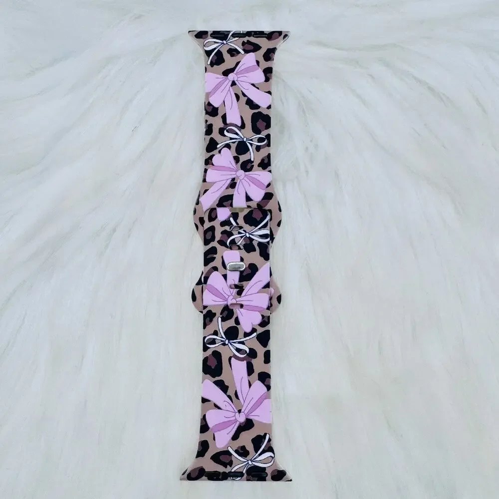 New Pink Bow & Leopard Watch Band For Apple Watch 38mm / 40mm / 41mm